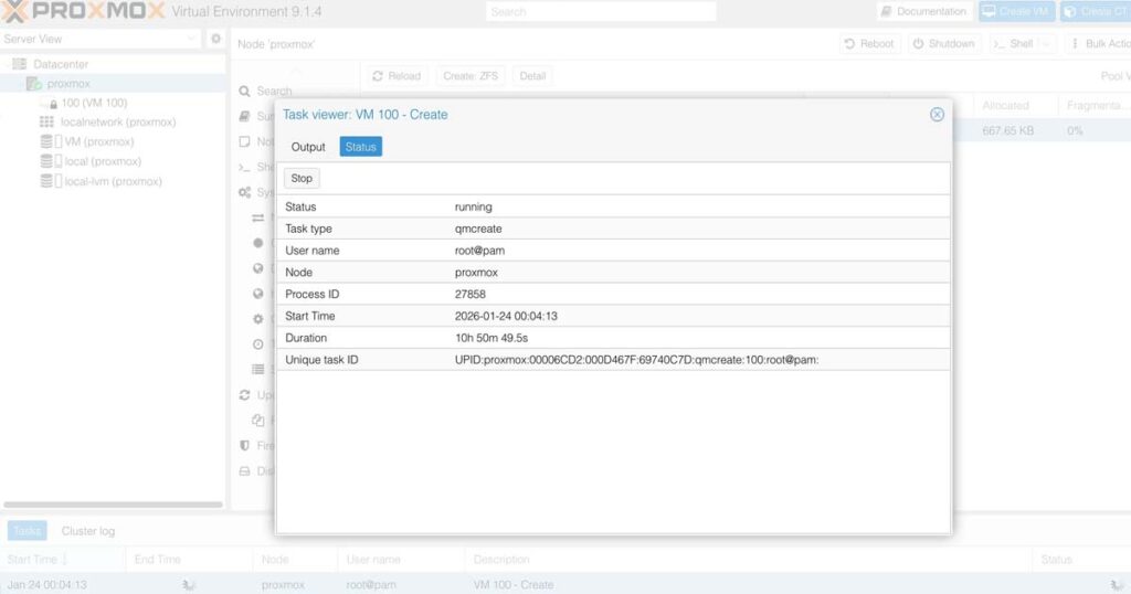 Proxmox Error: Unable to create VM - ZFS error