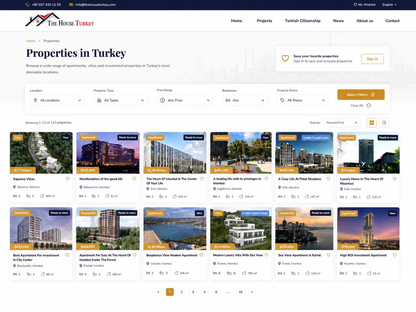 The House Turkey properties page preview