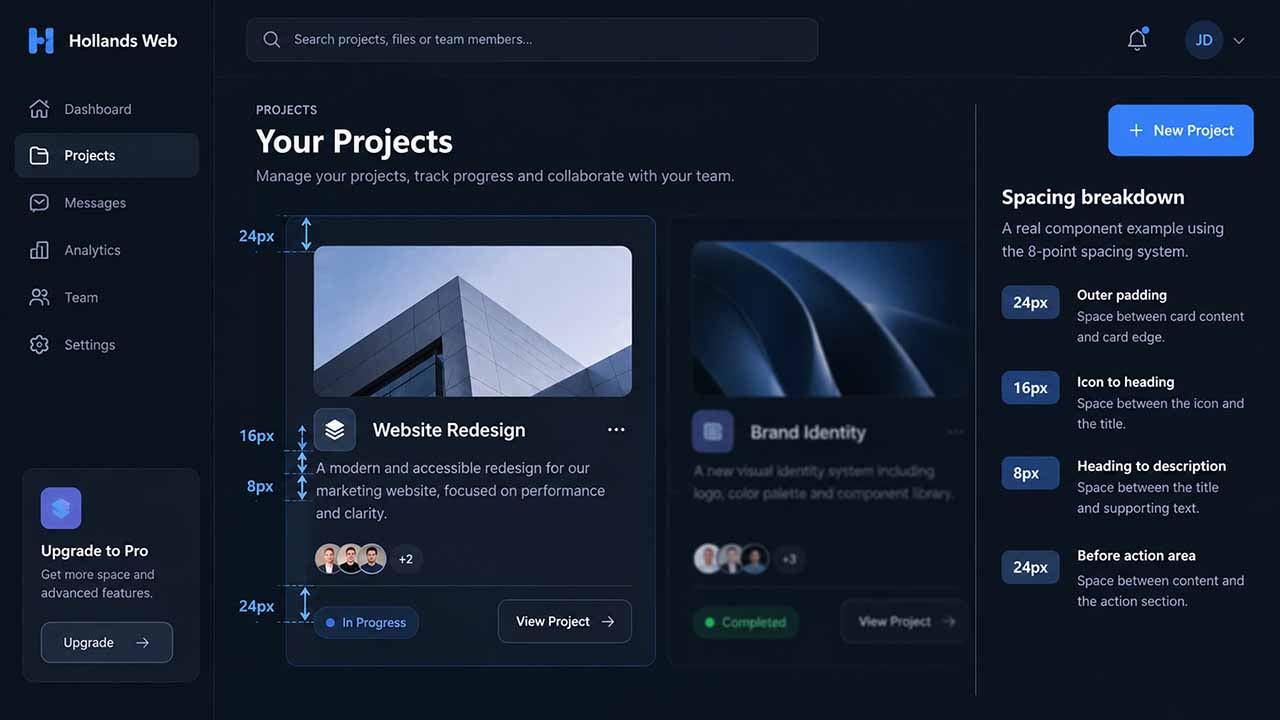 Card component demonstrating 24px padding and 8-point grid spacing between UI elements
